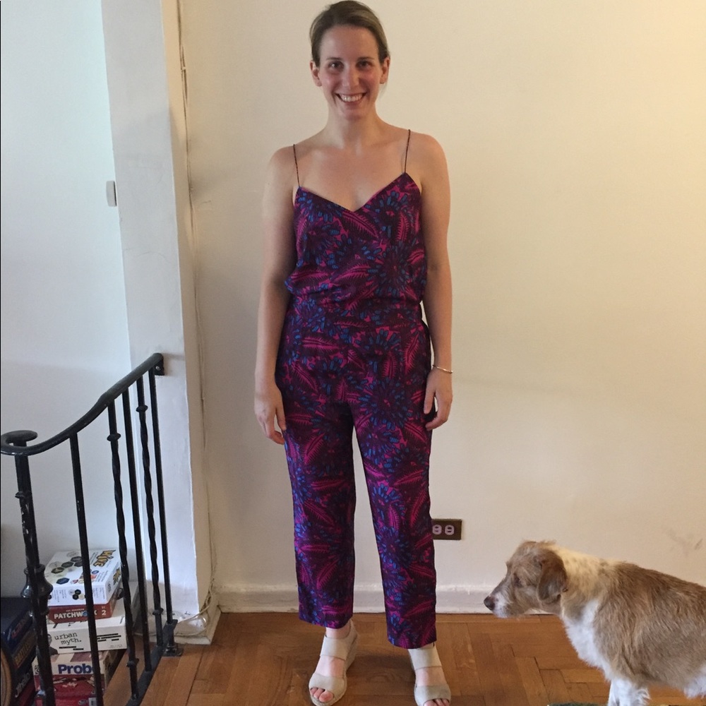 J. Crew 100% Silk Magenta Floral Jumpsuit - 8